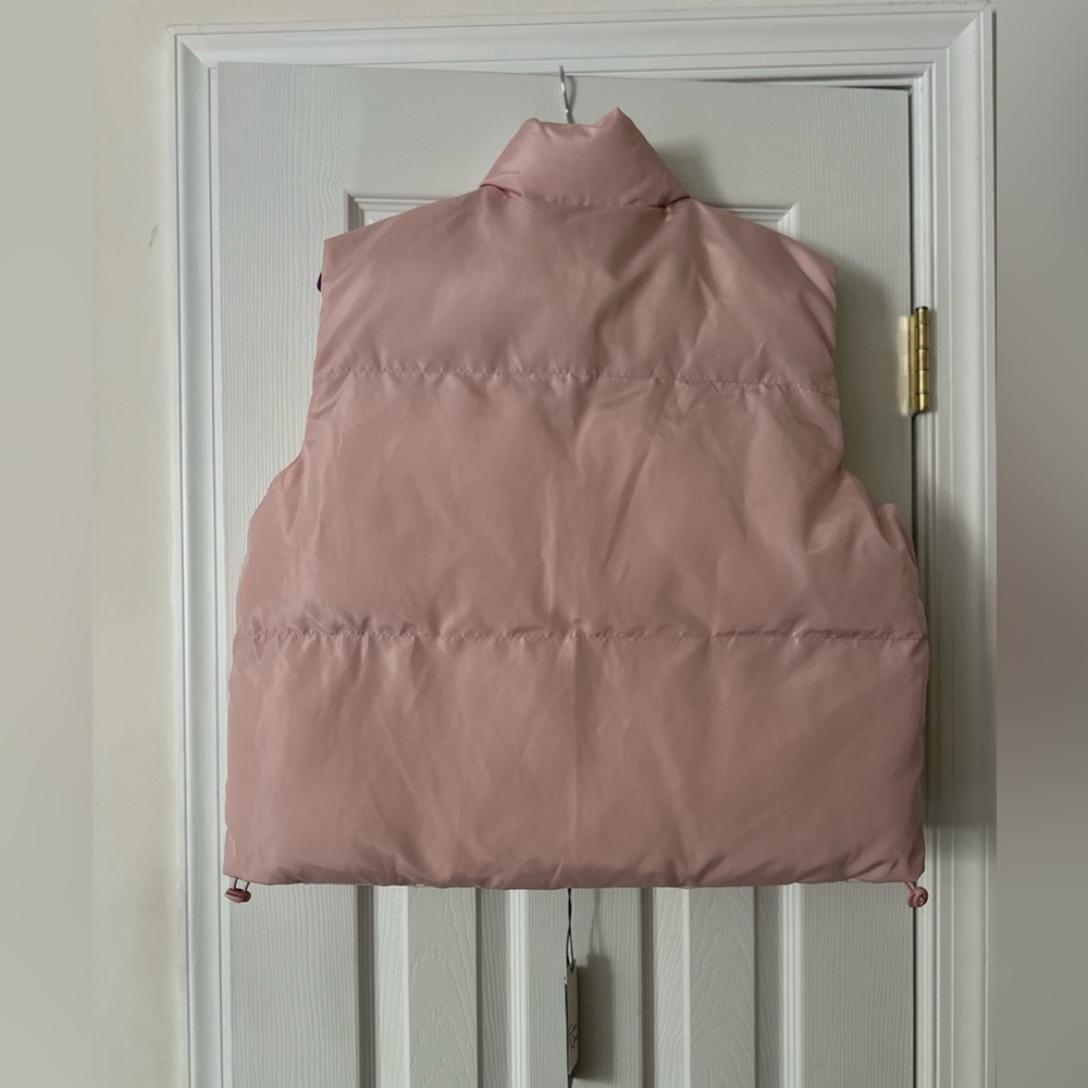 NWT Faded Rose Reversible Puffer Vest Jacket MEDIUM Pink Cream Full Zip Closure - Picture 2 of 3